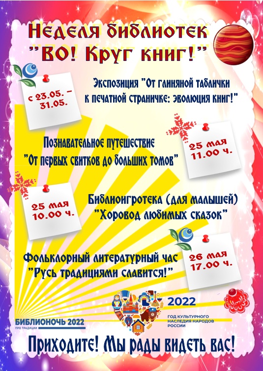 С 23 мая по 29 мая 2022 года в библиотеках Ковернинского округа пройдет неделя библиотек «Во! Круг книг!